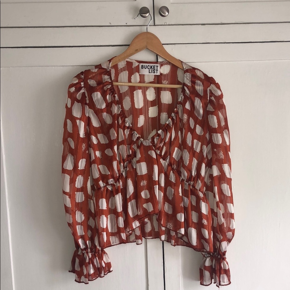 BUCKETLIST Women's orange and White Sheer Top Size M